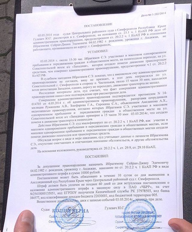 Крымских татар, которые в субботу встречали Джемилева, начали штрафовать [Документ]