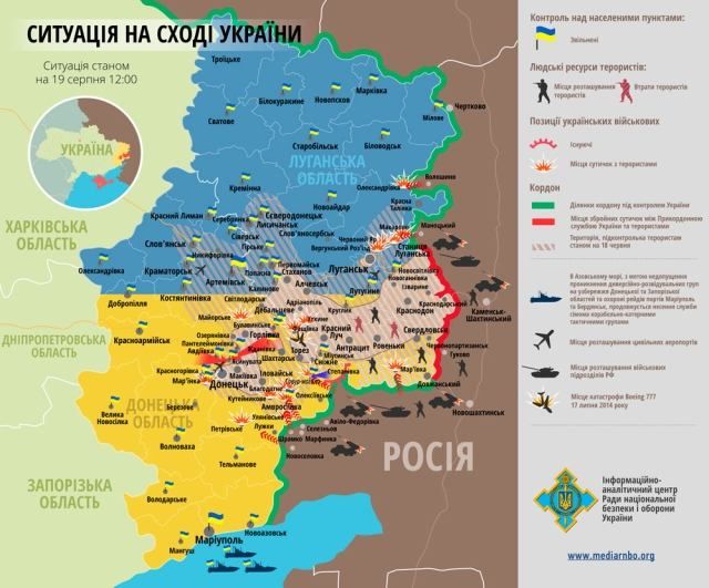 КАРТА СИТУАЦИИ НА ДОНБАССЕ. 19 АВГУСТА [Инфографика]