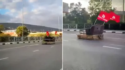 Чудака на диване с мотором оштрафовали за непристегнутые ремни безопасности