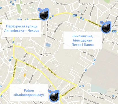 Карта вибухів у Львові Карта вибухів у Львові