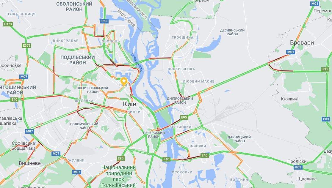 Де у Києві 6 листопада затори / Скриншот Google Maps