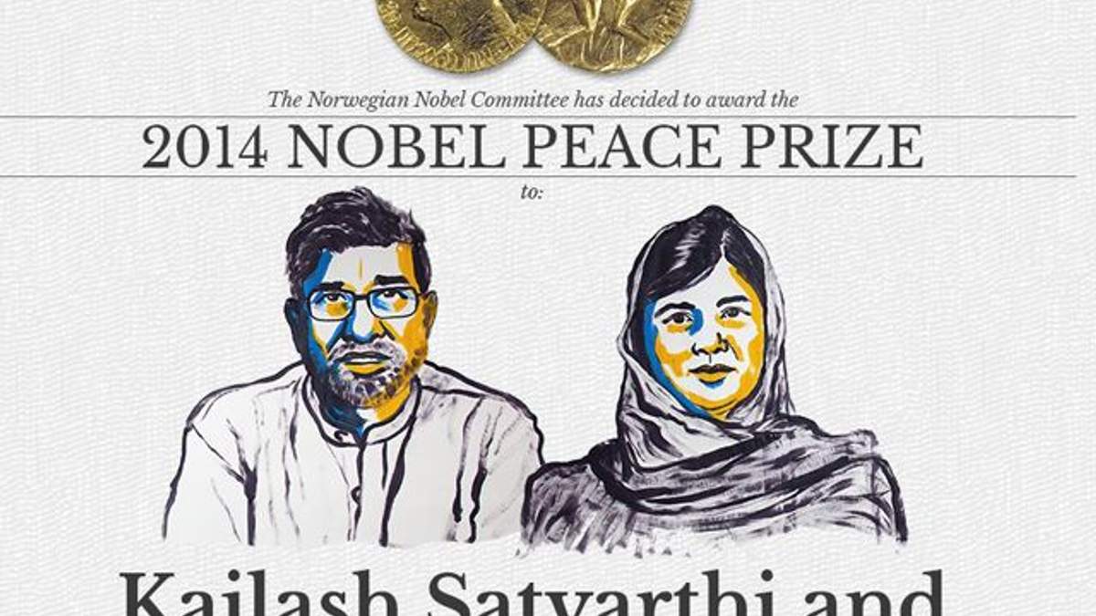 Нобелівську премію миру отримали Кайлаш Сатьярті та Малала Юсуфзаі