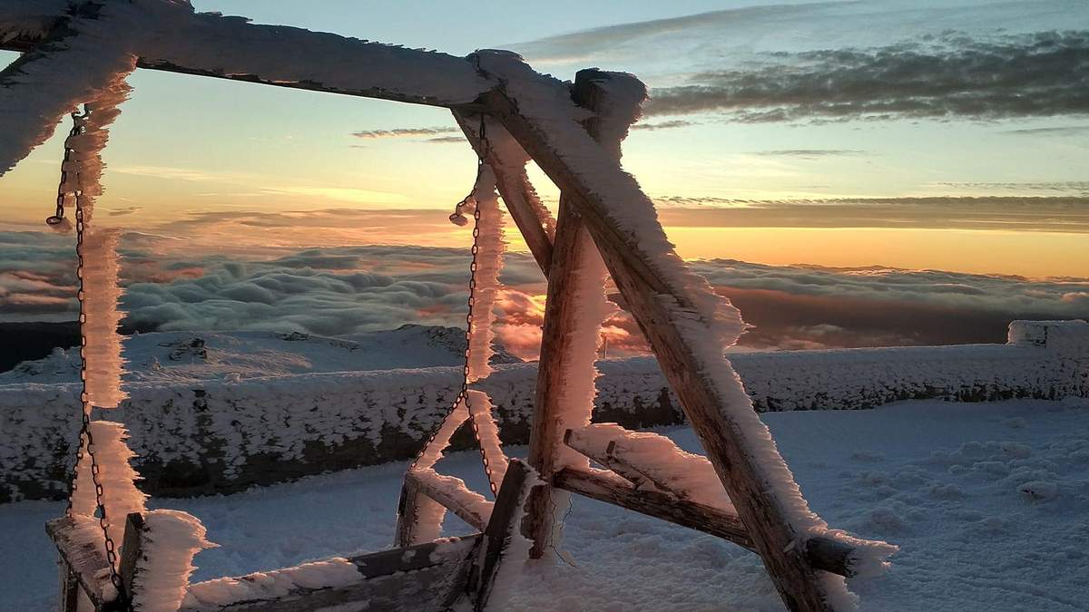 Хмари накрили засніжені гори: захопливе фото морозного ранку на вершині Карпат - Україна новини - 24 Канал