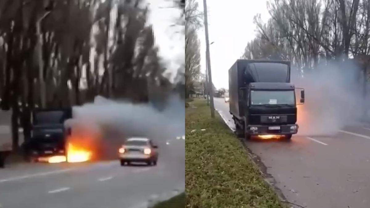 Вырывалось ужасное пламя: в Днепре внезапно вспыхнул грузовик — видео и фото возгорания