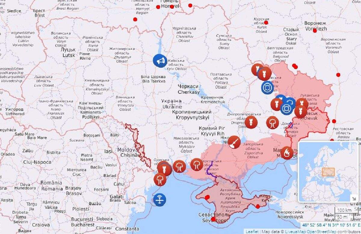 Карта боевых действий в Украине