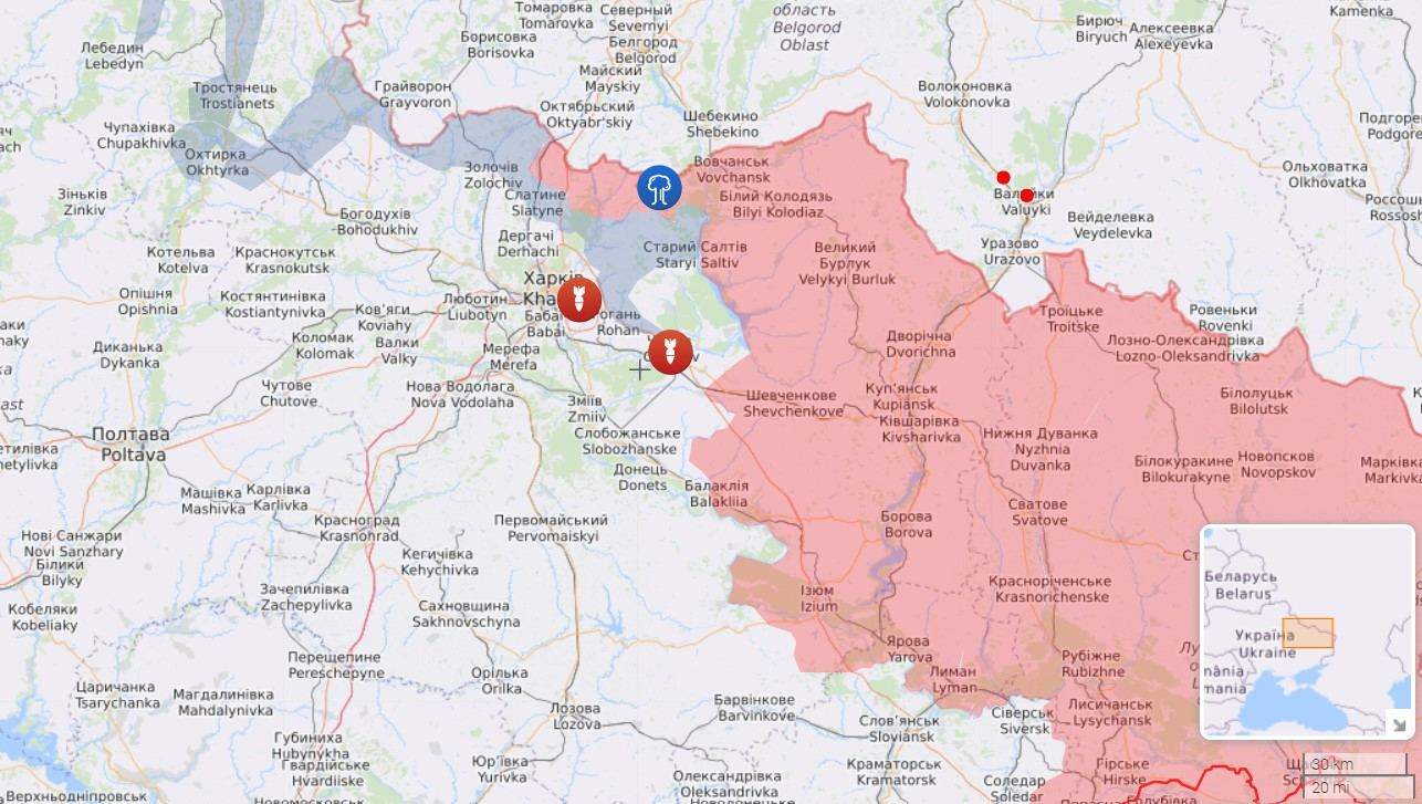 Карта бойових дій на Харківщині