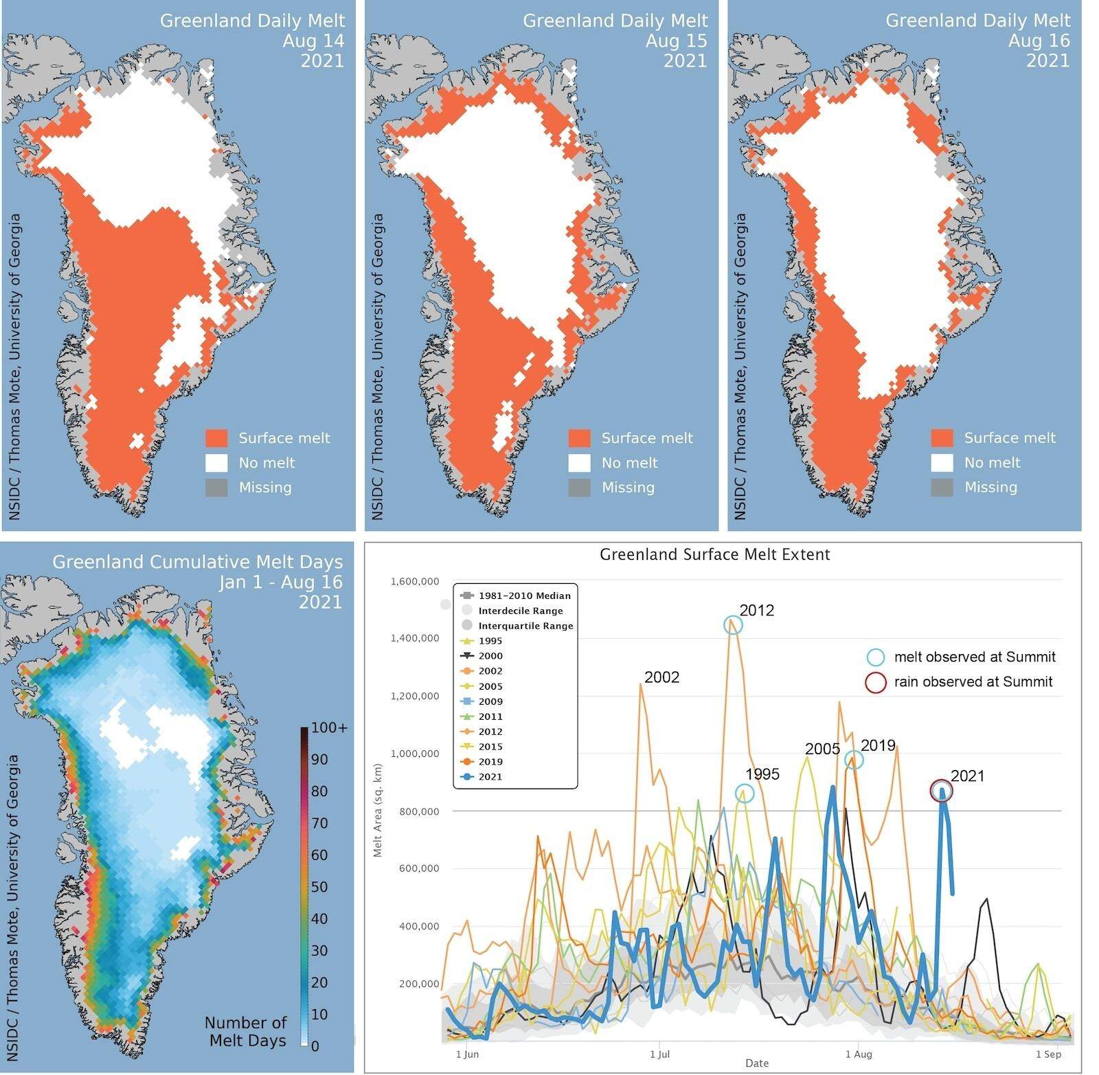 Танення льодовиків у Гренландії з 14 по 16 серпня