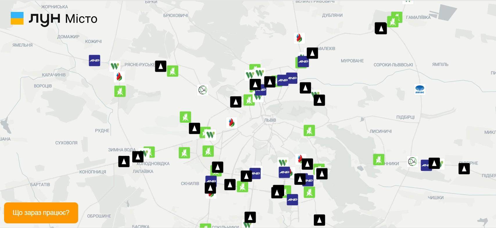 Карта з наявністю пального на різних АЗС