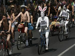 Сотні голих велосипедистів здійснили поїздку через Мехіко Сотні голих велосипедистів здійснили поїздку через Мехіко