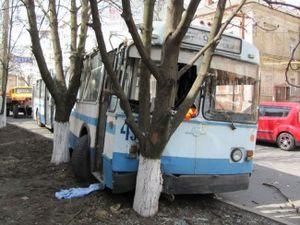 В Херсоне троллейбус врезался в дерево (ФОТО)