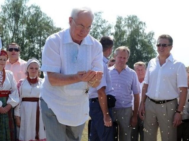 Азаров обмолотил сноп пшеницы (Фото, Видео)