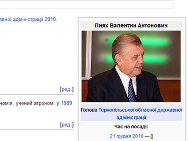 Невідомі вкотре познущалися над прізвищем губернатора у Вікіпедії 