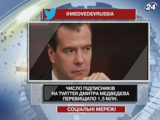 Число підписників Медведєва перевищило 1,5 млн Число підписників Медведєва перевищило 1,5 млн
