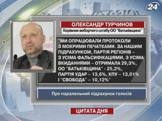 Турчинов: Партія регіонів з усіма фальсифікаціями отримала 29,3%
