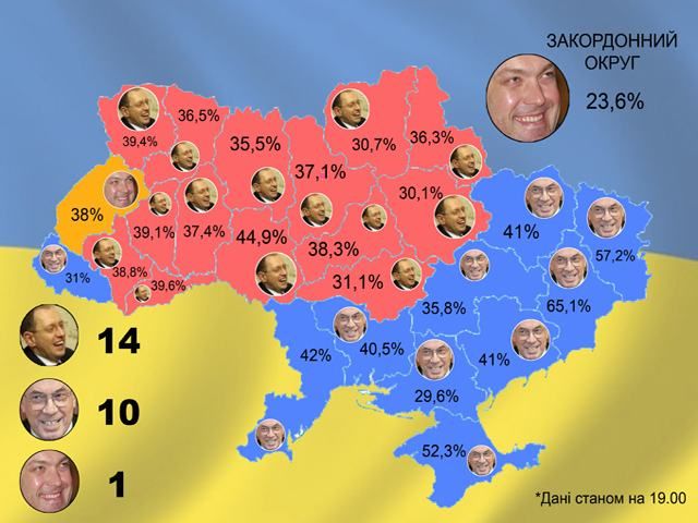 Яценюк взяв більше областей, Азаров - більше голосів (Карта голосування) Яценюк взяв більше областей, Азаров - більше голосів (Карта голосування)
