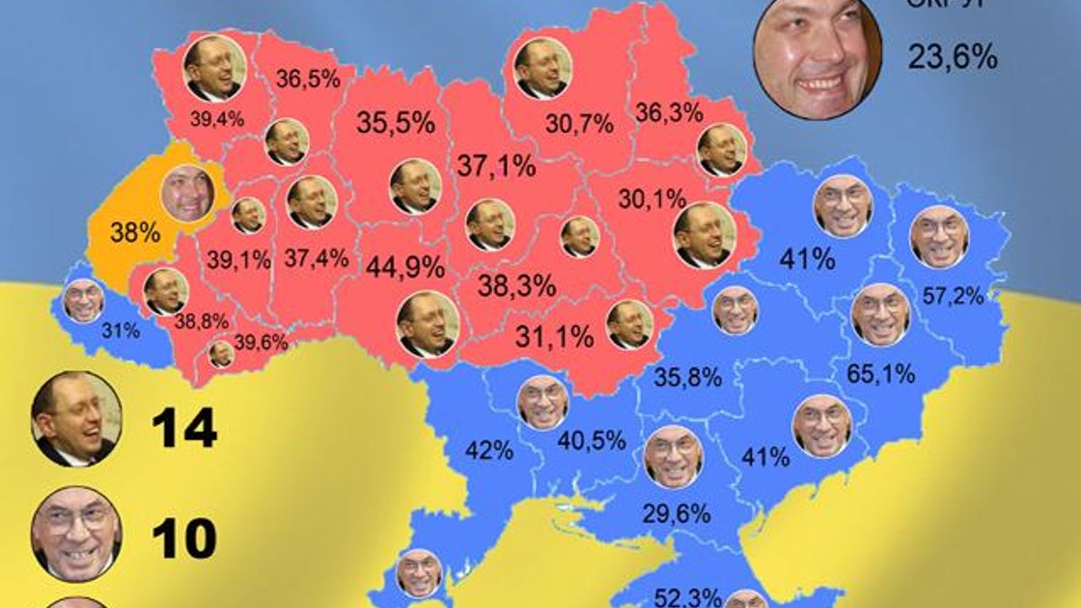 Яценюк взяв більше областей, Азаров - більше голосів (Карта голосування) Яценюк взяв більше областей, Азаров - більше голосів (Карта голосування)