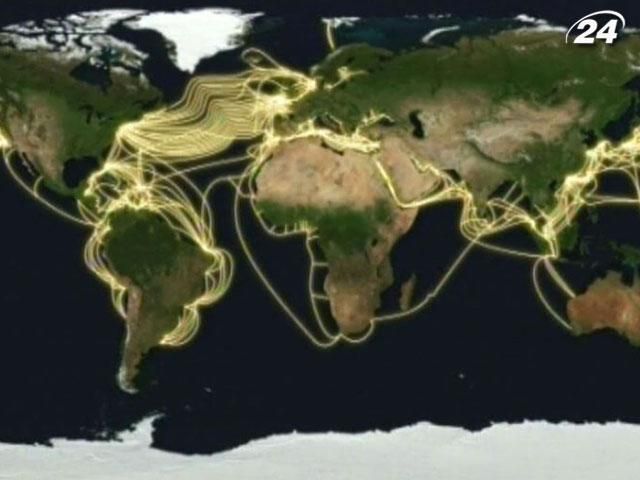 Земля повністю оповита високотехнічними кабелями Земля повністю оповита високотехнічними кабелями