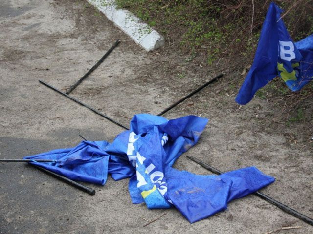 В Холодном Яру ломали флаги Партии регионов (Фото)