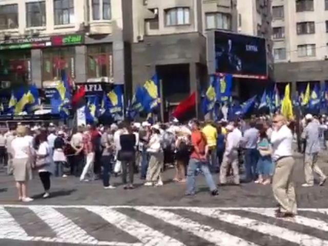 В столице оппозиция развернула флаги Украины и ЕС (Видео)
