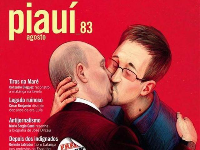 Поцелуй Путина и Сноудена, - с такой обложкой вышел бразильский журнал (Фото)