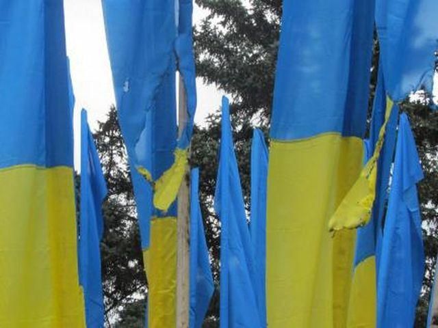 В Донецке сожгли украинские флаги (Фото)