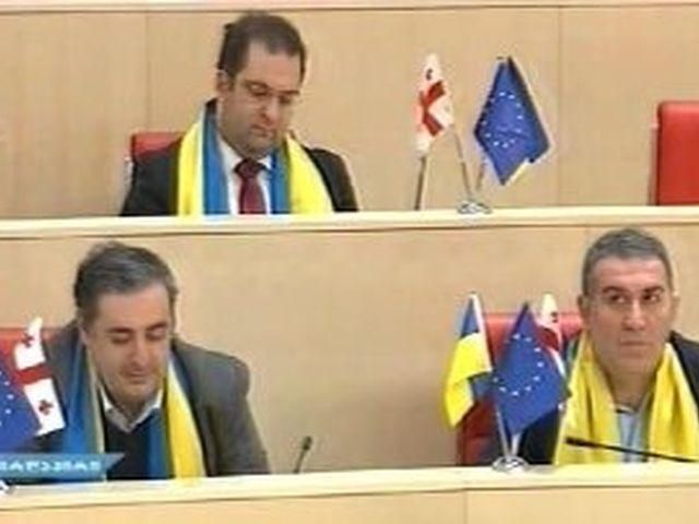 Грузинський парламент прикрасили прапорами України та ЄС (Фото)