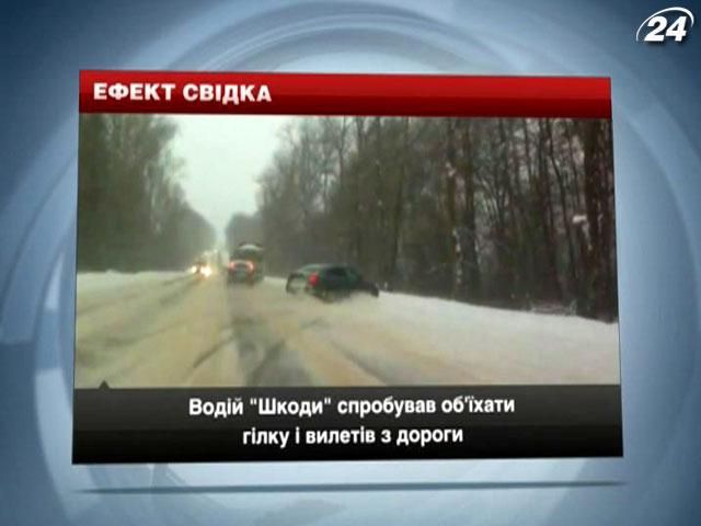 Водій "Шкоди" спробував об'їхати гілку і вилетів з дороги Водій "Шкоди" спробував об'їхати гілку і вилетів з дороги