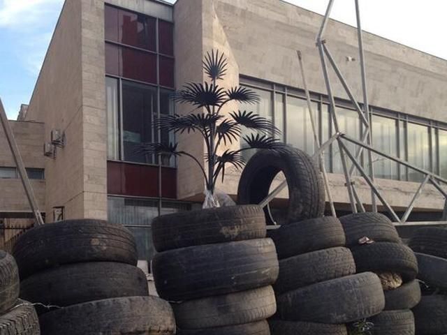 Баррикады вокруг Донецкой ОГА "украшает" пальма Мерцалова (Фото)