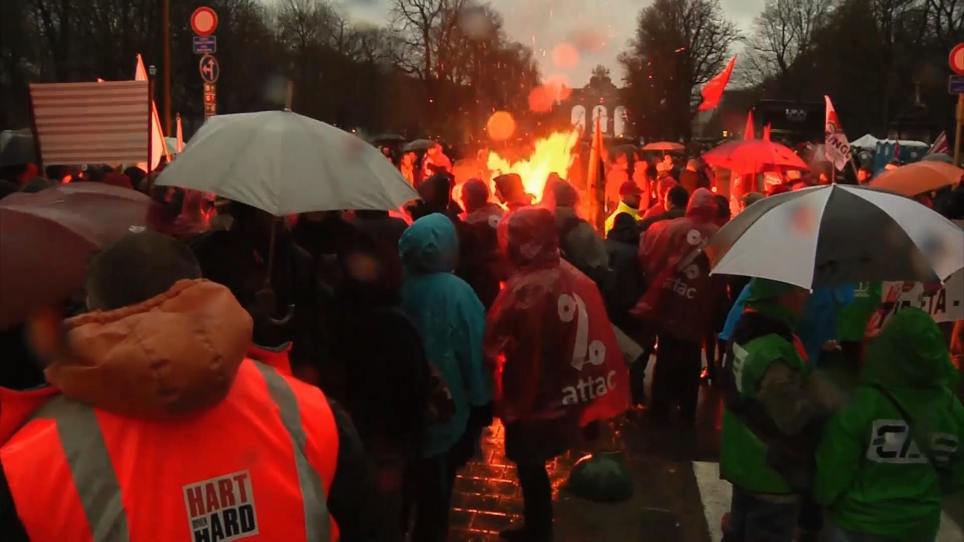 Протесты в Бельгии: активисты с чучелом Меркель развели огромный костер