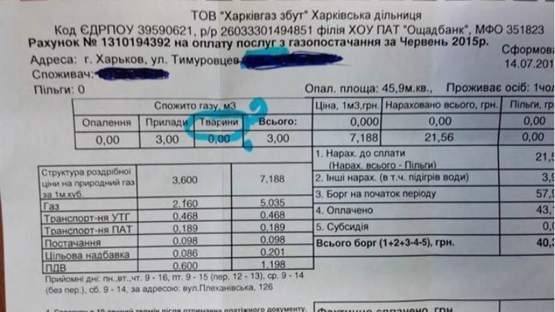 Харьковчанам пришел счет за газ для животных Харьковчанам пришел счет за газ для животных