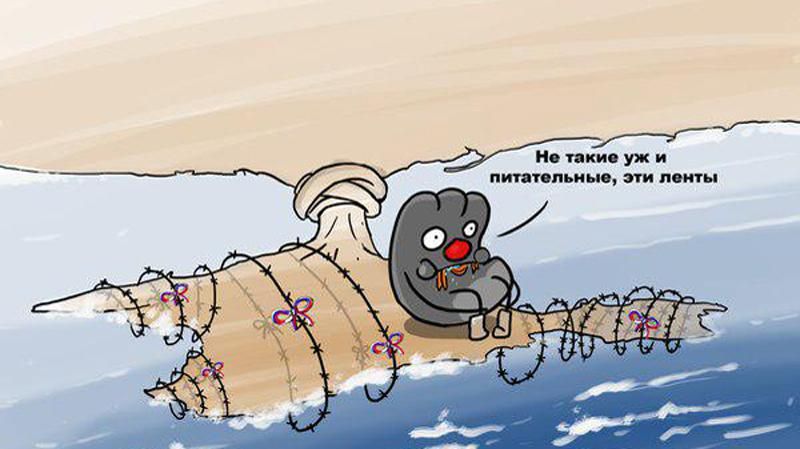Карикатура дня: "ватники" в аннексированном Крыму питаются георгиевскими лентами