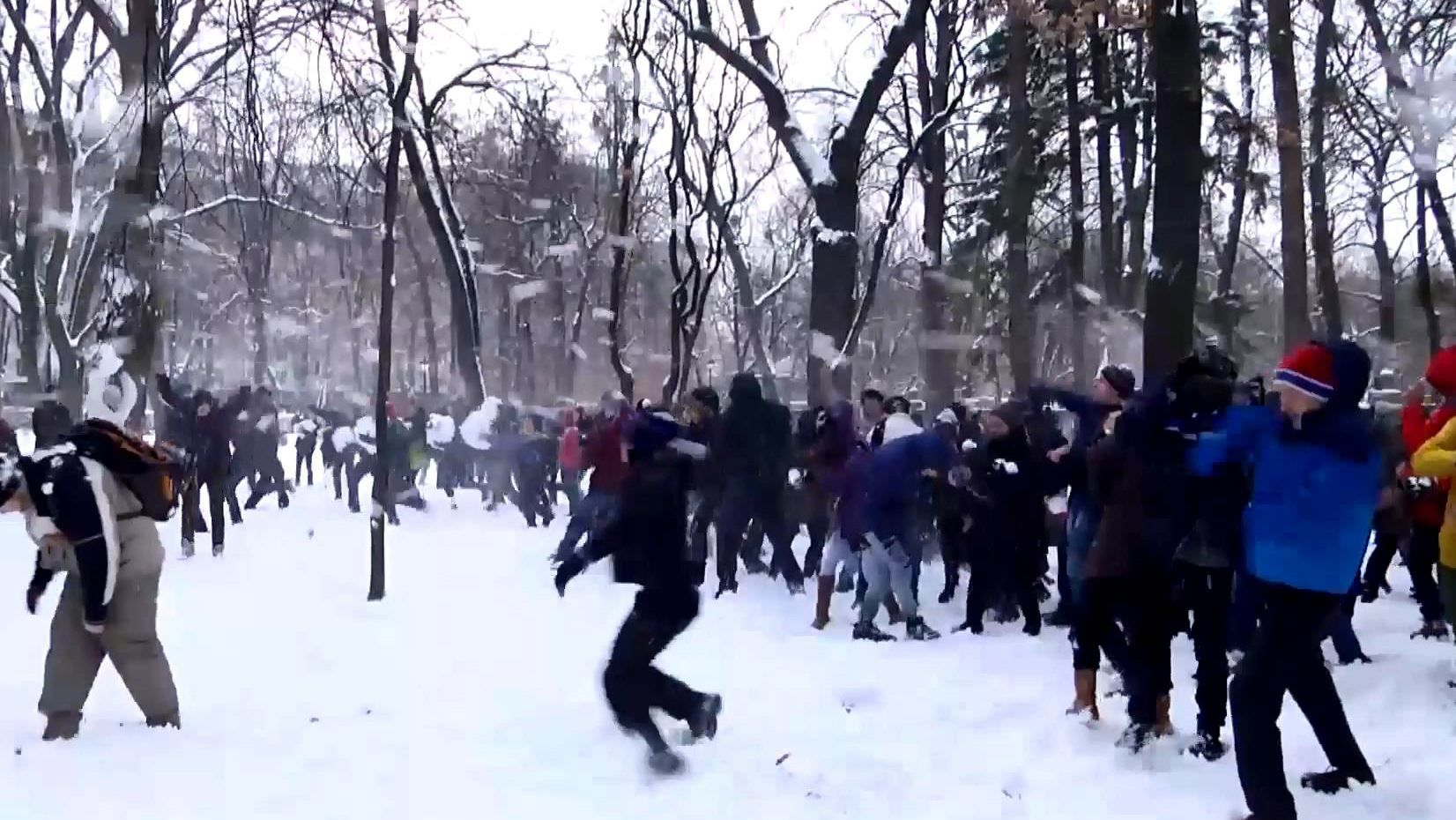 Массовое снежное побоище киевляне устроили в парке