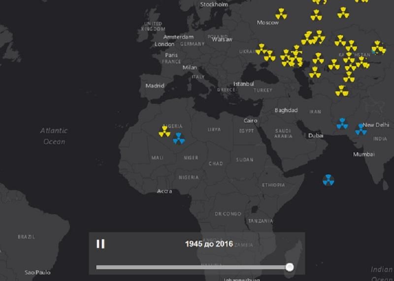 Все ядерные взрывы изобразили на одной карте