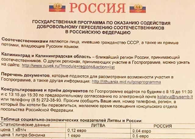 Росія розсилає мешканцям Вільнюса запрошення переселятися в РФ