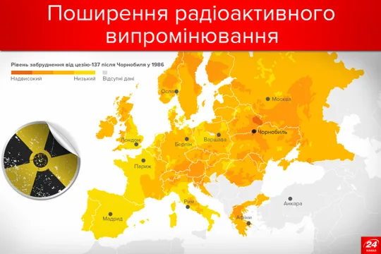 Чорнобиль: карта поширення радіації у 1986 році