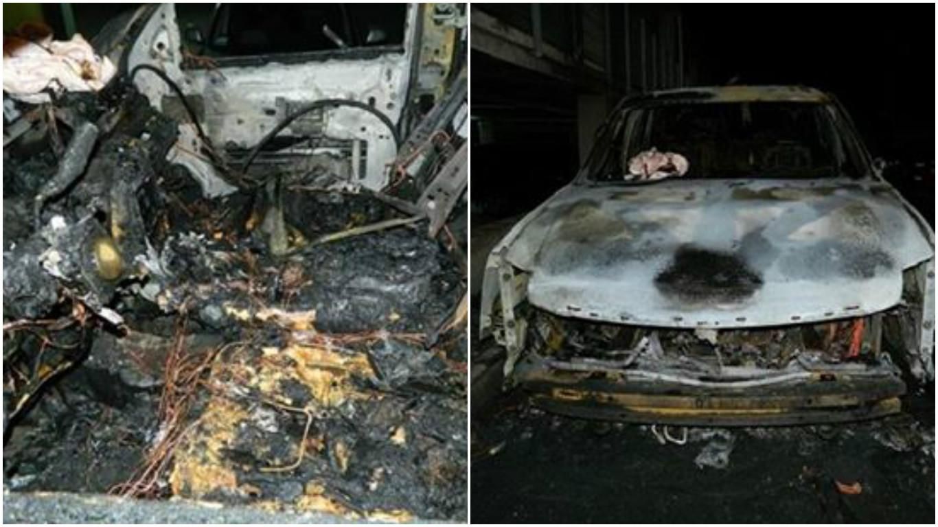 На парковке в Киеве вспыхнул пожар: авто выгорело полностью