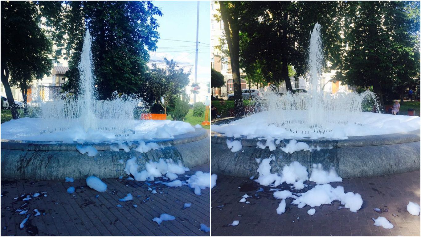 Фотофакт: неизвестные превратили фонтан в Киеве в "ванну" с пеной