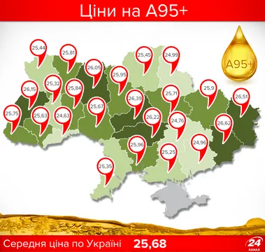 Ціни на А95+ в областях України