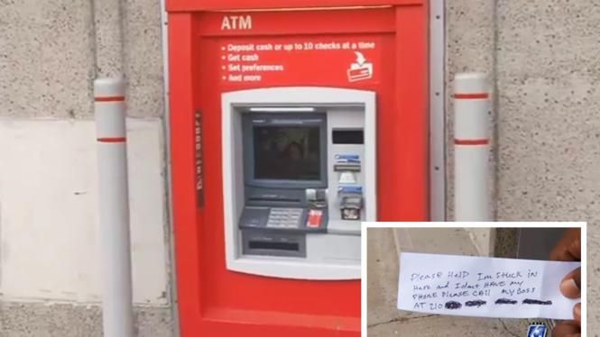 Чоловік застряг в банкоматі і просив про порятунок через записки: фотофакт