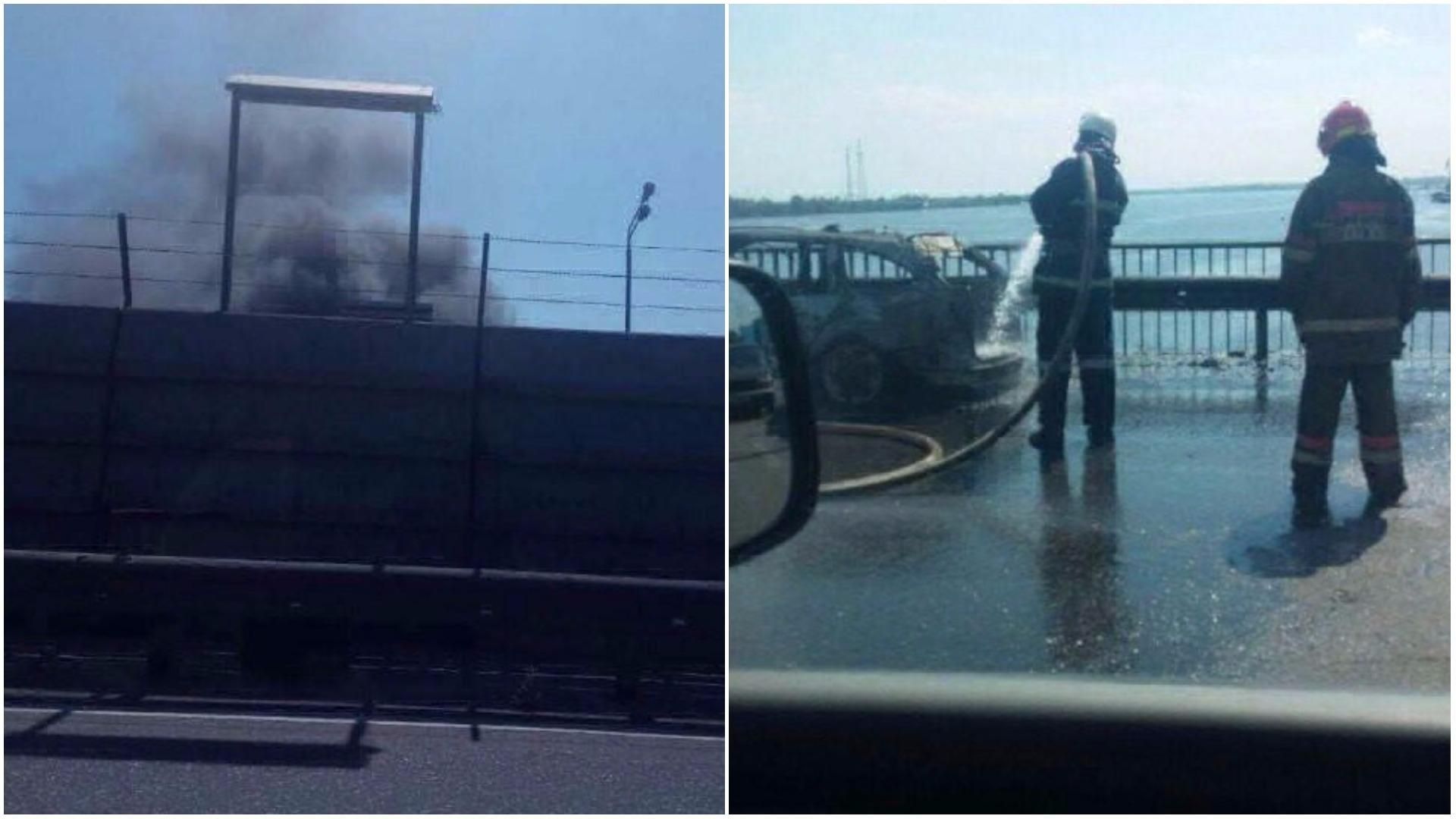 На мосту в Киеве загорелся автомобиль: появились фото и видео