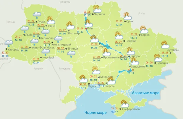 Прогноз погоди на 26 серпня в Україні