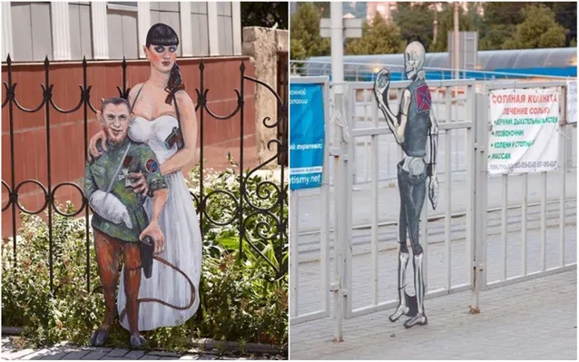 Карикатури на бойовиків в Донецьку, липень 2014 року Карикатури на бойовиків в Донецьку, липень 2014 року