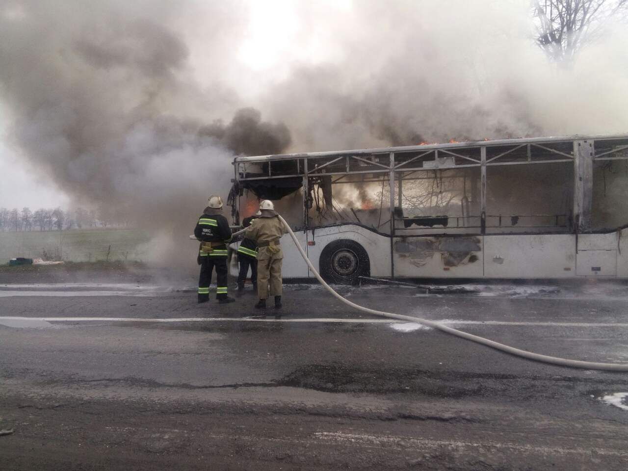 В Винницкой области загорелся автобус: фото
