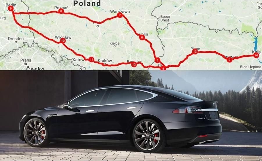 На електромобілі Tesla Model S з Україні в Європу безкоштовно