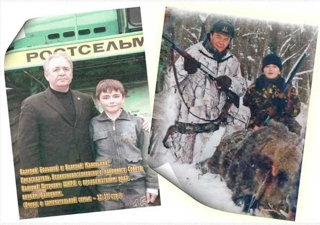 На фото зліва – Валерій Дегтяренко з онуком, названим на його честь. Праворуч – малий Валерій на полюванні з Віктором Януковичем.