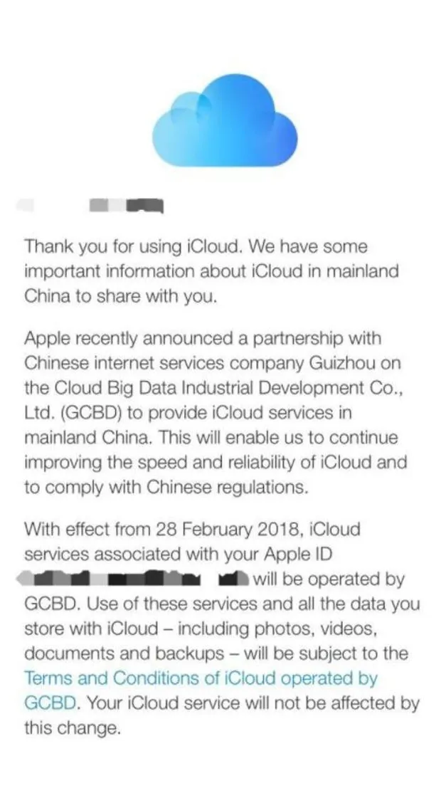 Такі повідомлення надіслали користувачам iCloud в Китаї