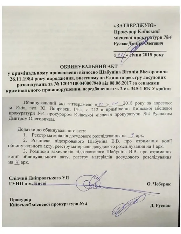 Обвинувальний акт щодо Шабуніна Обвинувальний акт щодо Шабуніна