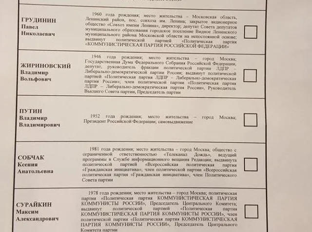 Путін, вибори, Росія, кандидати, бюлетень Путін, вибори, Росія, кандидати, бюлетень