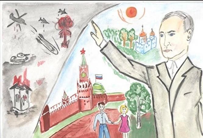 Российские школьники рисуют Путина: соцсети смеются над божественными изображениями президента
