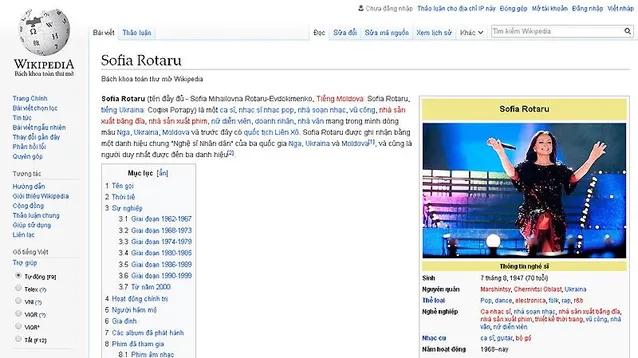 Ротару, вікіпедія, рейтинг, популярність, мови, в'єтнамська  